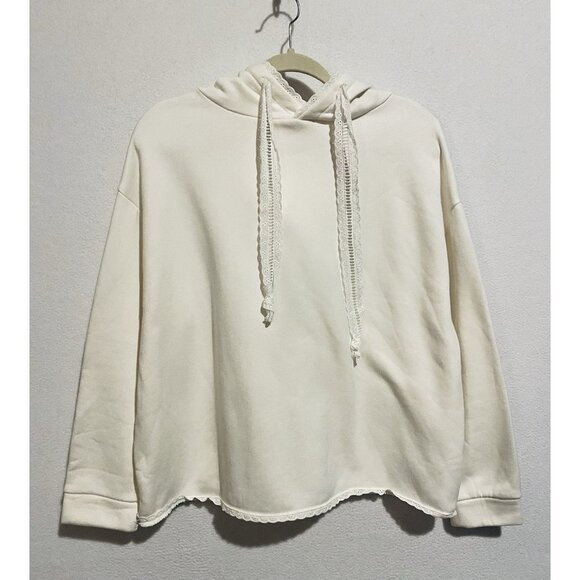 Navy Paris Sweatshirt Womens Large Ivory Sweat Hopper Eyelet Trim Loungewear - Picture 1 of 7